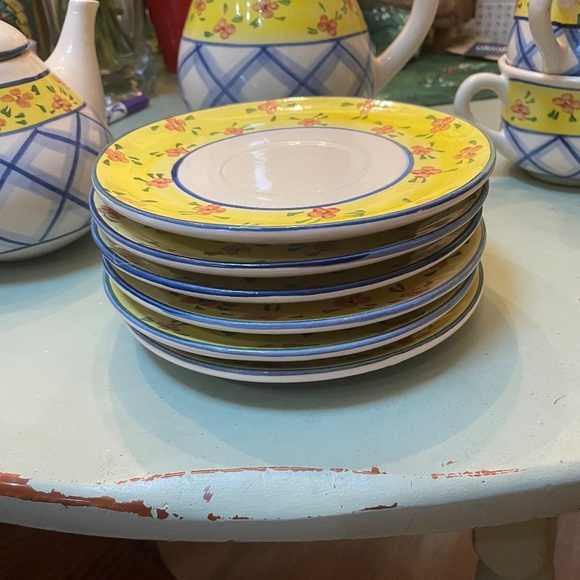 Set of 6 Vintage Hand Painted Italian Pottery Soup Bowls  European Vintage Hand-painted Dishes, Soup Bowls, Teapot & Pitcher